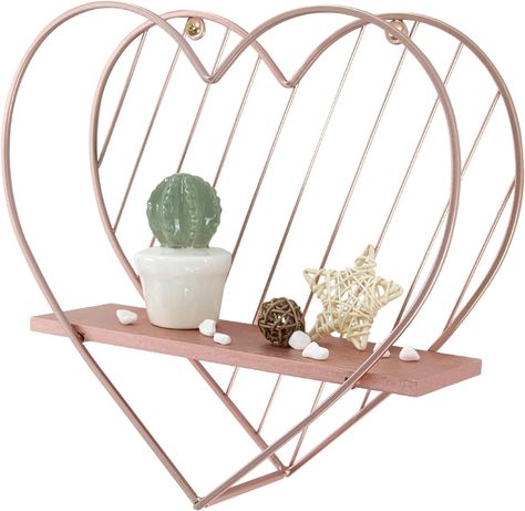 Afuly Rose Gold Floating Shelves Wall Mounted Metal Heart Design Small Storage Pink Display Shelf Bedroom Bathroom Living Room Gift Decor for Christmas Love Shelf, Small Storage Shelves, Black Wall Shelves, Small Wall Shelf, Shelf Bedroom, Small Shelf, Wall Hanging Shelves, Floating Wall Shelves, Estantes Flotantes