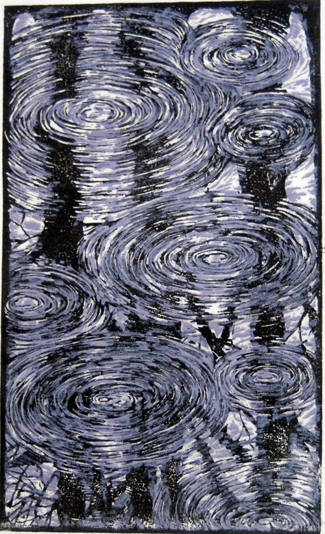 Spring Rain / Linoleum Print / Andrew Jagniecki Linoleum Print, Woodcuts Prints, Spring Rain, Water Ripples, Water Art, Wood Cut, Wood Engraving, Lino Print, Woodblock Print