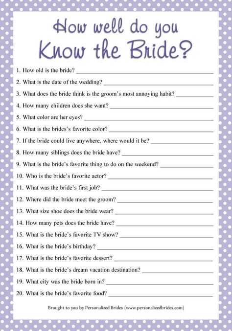 Wedding Shower Games Printable Free, Bridal Shower Images, Who Knows The Bride The Best Game, Bridal Shower Get To Know The Bride, Bridal Games Ideas, Bridesmaid Games Bridal Showers, Bridal Games Free Printables, Wedding Bridal Shower Games, Bridle Shower Games Ideas