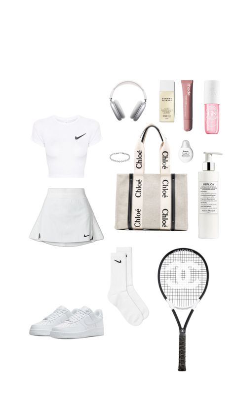 White Nike tennis outfit for women Sporty Outfit, Tennis Outfit, School Fits, Tennis Clothes, Sporty Outfits, Cute Fits, Lookbook Outfits, Fitness Inspo, Classy Outfits