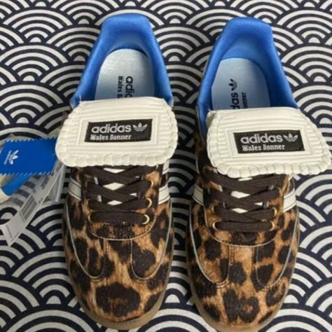 Adidas X Wales Bonner Samba Pony Leopard Print Women's No Box Cheetah Print Sambas, Cheetah Sambas, Leopard Adidas, Adidas Leopard, Wales Bonner Samba, Adidas Brown, Adidas X Wales Bonner, Cheetah Print Shoes, Wales Bonner