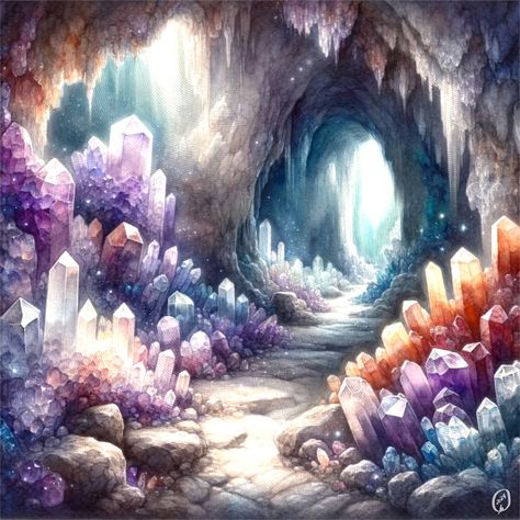 💎🏞️ Day 21 delves into the mystical depths of a Crystal Cave. Even though the texture didn’t turn out as hoped, and the crystal cluster stamps didn’t quite hit the mark, there's still magic in those deep purples and blues that fill the cave. Let’s learn from every stroke and grow—each piece brings us closer to mastering our craft. On to the next adventure in art! 🎨✨ #CrystalCave #ElementalMagic #AprilArtChallenge #ArtisticGrowth #ProcreateCrystals #CaveArt #PurpleAndBlue #tucumcariartcit... Crystal Cluster Art, Crystal Cave Fantasy Art, Crystal Artwork, Magical Cave, Giant Crystal, Cave Drawings, Crystal City, Invisible Cities, Elemental Magic