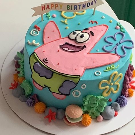 Patrick Cake Spongebob, Patrick Star Cake, Patrick Cake, Spongebob Birthday Cake, Sonic Birthday Cake, Spongebob Cake, 25th Birthday Parties, Spongebob Party, Spongebob Birthday