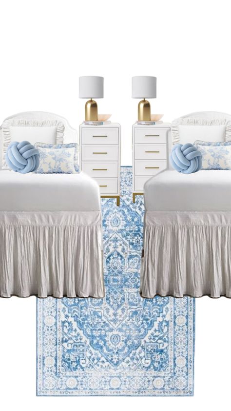 college dorm room ideas coastal bedroom Preppy Room Blue And White, Blue Accent Dorm Room, Coastal College Dorm, Light Blue And White Dorm Room, Blue And White Dorm Room Aesthetic, Coastal Granddaughter Dorm Room, Blue And Gold Dorm Room, White And Blue Dorm Room, Coastal Dorm Room Ideas