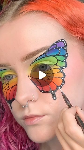 maddy ₊˚.⋆☾⋆⁺₊✧ on Instagram: "the rainbow butterfly makeup of ur dreams 🌟 it would be a crime to not do a rainbow butterfly this month! inspired by a lil clip art piece on pinterest! 🌈   ________________________  PRODUCTS: @bperfectcosmetics carnival 2 palette  @beautybaycom midnights palette  @makeupamurder poison highlighter shade straighten up (code maddy)  @mehronmakeup paradise paints palette   #creativemakeup #editorialmakeup #makeup #makeupinspiration #makeupideas #butterflymakeup #colorfulmakeup #rainbowmakeup #theartistedit #pridemakeup #makeupvideos #makeuptutorial" Butterfly Makeup Easy Halloween, Butterfly Makeup, Witch Makeup, Pride Makeup, Rainbow Makeup, Rainbow Butterfly, Beauty Inspo, Editorial Makeup, Feel Pretty