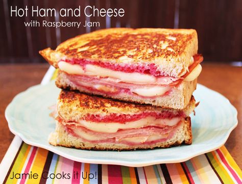 Do you love a good Grilled Cheese Sandwich? I bet you do. Pretty sure I've never met anyone that doesn't like grilled cheese.  There's just something comforting about it, yes? Today I have a twist ... Ham And Jam Sandwich, Ham Jam Sandwich, Good Grilled Cheese, Hot Ham And Cheese, Snacks Sandwiches, Sour Cherry Jam, Grilled Ham And Cheese, Grilled Ham, Ham And Cheese Sandwich