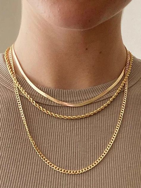 Minimalist Chain Layered Necklace | SHEIN USA Layered Chain Necklace, Mens Jewelry Necklace, Layered Chains, Gold Necklace Layered, Gold Chain Necklace, Gold Gold, Snake Chain, Girls Accessories, Layered Necklaces