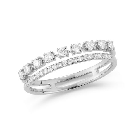 What's better than a row of diamonds? Two rows of diamonds! Our Ava Bea Double Row Ring takes the guesswork out of ring stacking as it gives the illusion of two diamond bands stacked together. Wear it as a right-hand ring or try it as wedding bands for women to symbolize two souls combining as one. One row of diamonds is prong set and spaced out to show off the gold and the second row is a classic pave style to maximize the sparkle. The Ava Bea Double Row Ring is available in 14k white, yellow, and rose gold. How will you wear yours?Pair it with: Sadie Pearl Baguette Eternity Ring, Sadie Pearl Vertical Baguette Eternity Ring, Sophia Ryan Teardrop Ring 14 Karat Gold 0.34 Diamond Carat Weight Ring is 3mm Wide Diamonds are G/H Color and SI Clarity Don't know your ring size? Find out with our