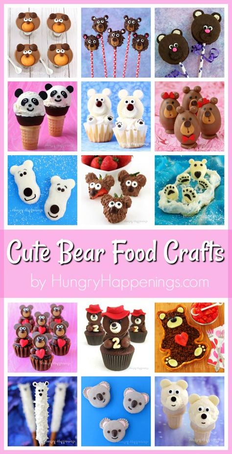 Cute Bear Themed Food Crafts for Valentine's Day, Christmas, Birthdays, and more! Bear Snack Ideas, Bear Food Ideas, Bear Themed Food, Savory Party Food, Teddy Bears Picnic Food, Milk Chocolate Pudding, Savoury Party Food, Fun Rice Krispie Treats, Teddy Bear Birthday Cake