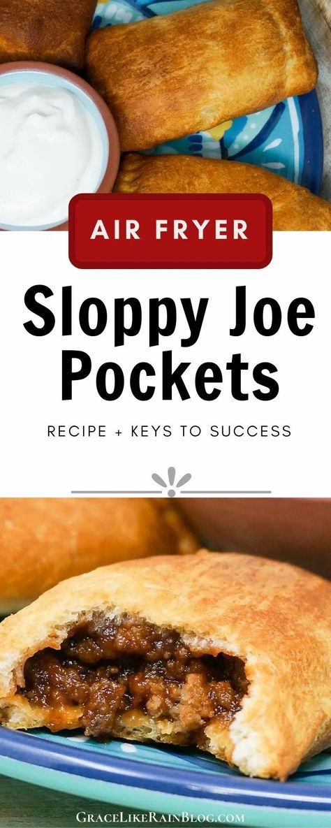 Air Fryer Sloppy Joe Pockets are an easy dinner or snack idea that cooks in just a few minutes in the Air Fryer. This recipe takes our delicious Sloppy Joe filling and stuffs into buttery crescent roll pockets. Simple - only four ingredients! | Air Fryer BBQ Hot Pockets Homemade | Easy Air Fryer Recipes | Beginner Air Fryer Recipes | Air Fryer Snacks | #airfryer #bbq #sloppyjoes #recipes Hot Pockets Homemade, Sloppy Joe Pockets, Hot Pocket Recipes, Homemade Hot Pockets, Homemade Crescent Rolls, Best Bbq Recipes, Air Fryer Oven Recipes, Sloppy Joes Recipe, Air Fry Recipes