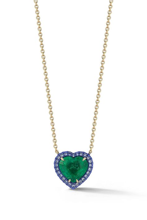 Heart pendant in emerald, sapphire and yellow gold Ruby Heart Necklace, Katerina Perez, Heart Shaped Jewelry, Enamel Necklaces, Heart Shaped Diamond, Pink Gemstones, Valentines Jewelry, Romantic Gift, Pinky Ring