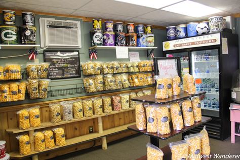 Popcorn Shop Ideas, Popcorn Shop Design, Popcorn Display Ideas, Popcorn Business, Popcorn Store, Custom Popcorn Boxes, Popcorn Sweet, Hayward Wisconsin, Popcorn Packaging