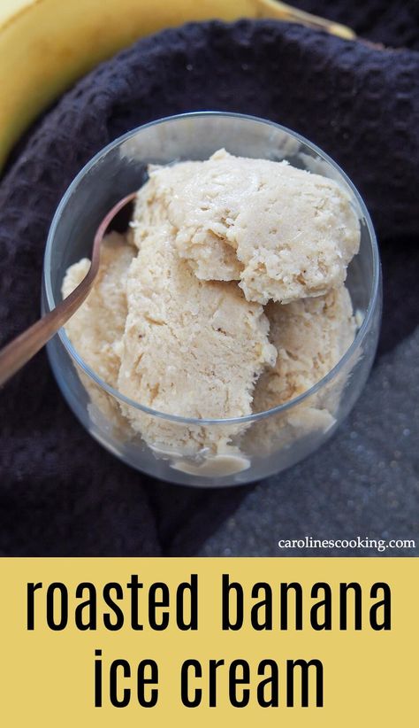 This roasted banana ice cream is the perfect use for overripe bananas in warmer weather - it is packed with lots of banana flavor and come together easily too. Roasting the fruit really intensifies the flavor for one delicious scoop! #banana #icecream #summerrecipe Unbaked Desserts, Gelato Recipes, Over Ripe Bananas, Banana Ice Cream Recipe, Roasted Banana, Chicory Recipe, Gelato Recipe, Fantastic Recipes, Scrumptious Food