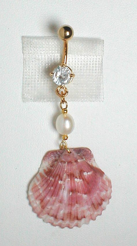 Unique Belly Ring - Seashell w/ Freshwater Pearl Seashell Belly Button Ring, Bellybuttonpiercing Dangle, Shell Belly Button Piercing, Pearl Belly Ring, Unique Belly Rings, Cute Belly Rings, Pink Seashell, Navel Piercing Jewelry, Belly Piercings