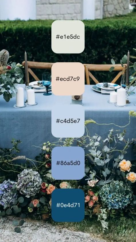 8 Cute Wedding Color Palette Ideas To Help Inspire You For Your Special Day - Ann Blogger 2025 Wedding Color Palette, Color Schemes For Party, Outdoor Wedding Color Schemes, Wedding Palates, Elegant Wedding Color Schemes, Blue Wedding Palette, Wedding Colors Palette, July Wedding Colors, Blue Wedding Color Palette