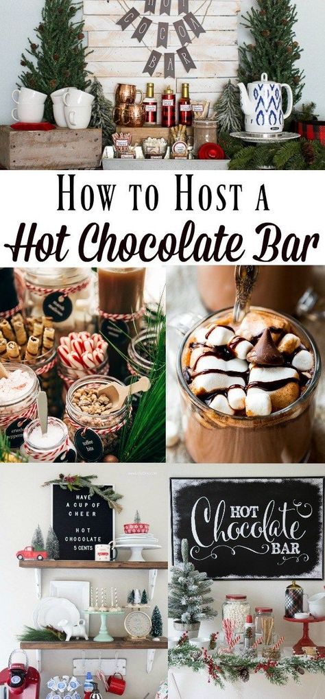 Warm up with these cute ideas on how to set up a hot chocolate bar this winter. Includes ideas for toppings and links to recipe and printables. Hot Chocolate Bar Party, Christmas Hot Chocolate Bar, Hot Chocolate Party, Cocoa Party, Hot Chocolate Bar, Chocolate Party, Christmas Hot Chocolate, Hot Coco, Hot Cocoa Bar