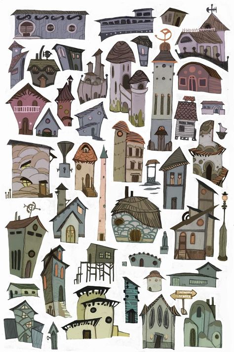 Comic House Drawing, Artistic House Architecture, How To Draw Backgrounds Traditional, Building Drawing Tutorial, How To Draw Buildings Digital, Built Environment Art, 2d Character Design Animation, Background Character Design, House Drawing Reference