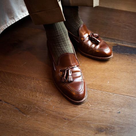 Brown Tassel Moc Loafers Alden x Leffot Dress Shoes, Loafers