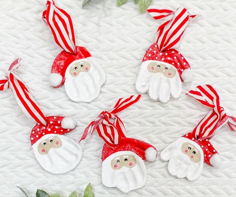 Reindeer Feet Ornament Salt Dough, Salt Dough Dog Ornaments, Santa Hand Print Ornament, Reindeer Salt Dough Ornaments, Handprint Salt Dough Ornaments, Santa Salt Dough Ornament, Santa Handprint Ornament, Baby Crafts To Make, Baby Footprint Crafts