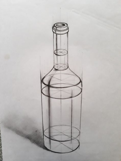 Bottle Drawing Sketch, Glass Bottle Drawing, Bottle Sketch, Structural Drawing, Shadow Drawing, Pencil Drawings For Beginners, Bottle Drawing, Perspective Drawing Architecture, Perspective Drawing Lessons