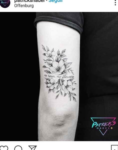 Flower Around Words Tattoo, Inspirational Flower Tattoos, Flowers Around Writing Tattoo, Word Tattoo With Flowers Around It, Words Surrounded By Flowers Tattoo, Perfectly Imperfect Flower Tattoo, Flowers Surrounding Words Tattoo, Song Lyric Tattoos With Flowers, Have You Ever Seen The Rain Tattoo