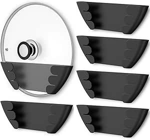 Universal Pot Lid Organizer for Cabinet - Upgraded Patented Niceyos 6 Pack Pan Lids Organizers Inside Door Wall Mount Pots Top Storage Rack Holder Kitchen, Fits 6" to 13" (Black) Pot Lid Organizer, Pot Lid Storage, Inside Cabinet, Pot And Pans Organization, Pot Organization, Pot Lid Organization, Pan Storage, Pan Organization, Inside Cabinets