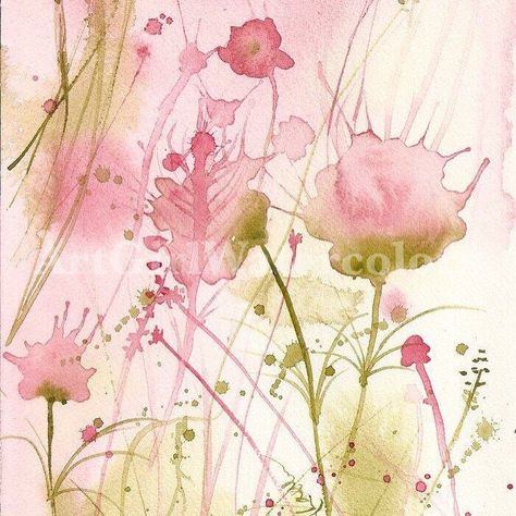 Watercolour Techniques, Abstract Art For Sale, Pink Watercolor Flower, Watercolor Card, Diy Watercolor Painting, Painting Floral, Watercolor Ideas, Seni Cat Air, Flower Canvas