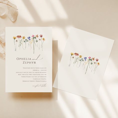 Minimalist Wildflower Wedding Invitation, Boho Wildflower Wedding Invitation, Bright Summer Wedding Invitations, Wedding Invitation Flower Design, Wedding Boho Invitation, Wildflower Invitation Template, Wedding Invitation Spring, Whimsical Wedding Invites, Dried Flower Wedding Invitation