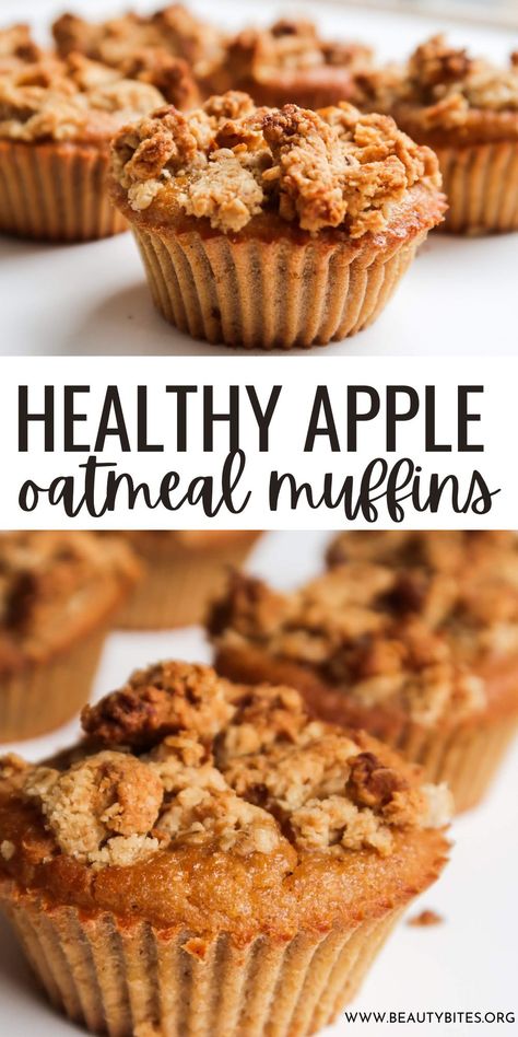 Healthy breakfast apple oatmeal muffins recipe! These delicious healthy apple muffins are made with eggs, yogurt, honey, oats and apples - they're flourless and refined sugar-free! They're also a super yummy healthy meal prep breakfast idea! Apple Oat Muffins, Apple Streusel Muffins, Apple Muffins Healthy, Apple Oatmeal Muffins, Delicious Healthy Breakfast Recipes, Delicious Healthy Breakfast, Healthy Apple Pie, Oatmeal Muffin Recipes, Apple Recipes Healthy