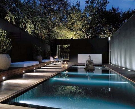 Top 60 Best Pool Lighting Ideas - Underwater LED Illumination Pool Landscapes, Pool Lighting, Moderne Pools, Pool Features, Luxury Mansions, Piscina Interior, David Hicks, Pool Lights, Modern Pools