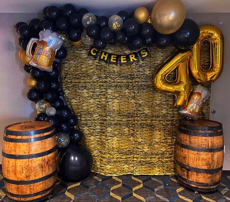 40th birthday balloon garland Guys 40th Bday Party Ideas, Birthday Colors For Men, Bourbon Themed 40th Birthday Party, 30th Birthday Balloons Decoration Men, Best 40th Birthday Party Themes For Men, 40yh Birthday Ideas For Men, Men’s 40th Birthday Centerpieces, Man’s 40th Birthday, 40th Birthday Balloon Garland For Men