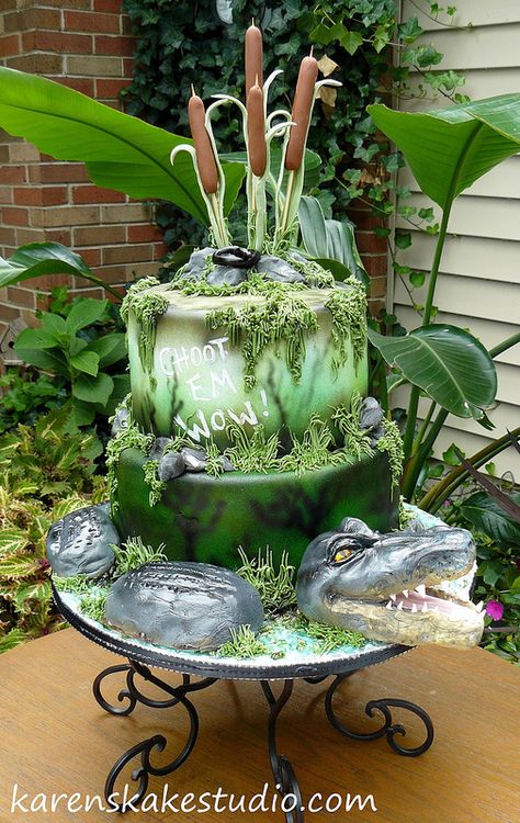 Swamp Cake, Alligator Cake, Gator Party, Alligator Birthday Parties, Swamp Party, Alligator Party, Exquisite Cakes, Snake Cakes, Swamp People