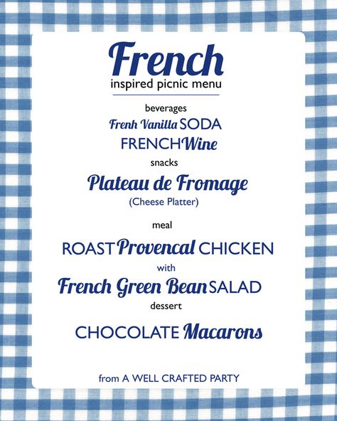 French Inspired Picnic Menu // recipes for a delicious French picnic! French Picnic, Side Dishes For Salmon, Picnic Menu, Country Picnic, French Green Beans, Picnic Dinner, Menu Recipes, Paris Theme Party, Picnic Inspiration