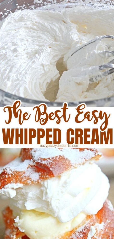 The Best Whipped Cream, Home Made Wiped Cream Recipe, Wip Cream Recipes, Homemade Whip Cream Easy, French Whipped Cream, How To Make Whip Cream With Heavy, Homade Whip Cream, Real Whipped Cream Recipe, What To Make With Whipping Cream