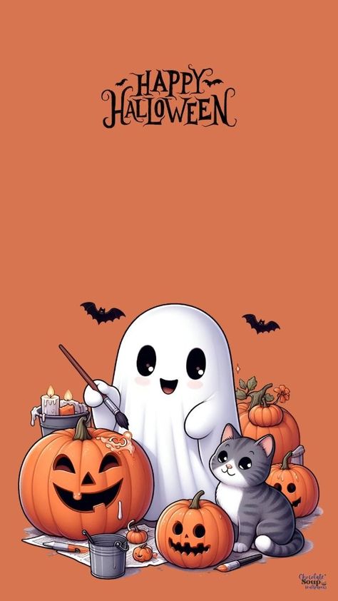 Halloween Phone Backgrounds Fall Wallpaper, Cute Halloween Ghost Wallpaper, Happy Halloween 2024, Cute Halloween Iphone Wallpaper, October Wallpaper Backgrounds, Kids Halloween Wallpaper, Fall Wallpapers For Iphone, Happy Halloween Wallpaper, Griffonnages Kawaii