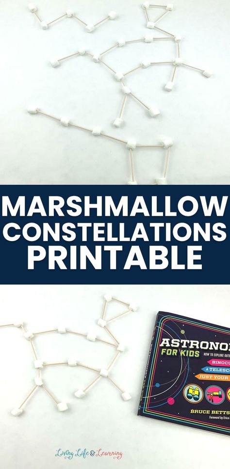 The kids are going to have so much fun with this Marshmallow Constellations Printable! An easy way to combine learning and hands-on fun! Space Themed Science Activities Preschool, Constellation School Project, Stars And Constellations Activities, Star Science Experiments For Kids, Fun Space Activities For Kids, Astronomy Projects For Kids, Constellation Sensory Bag, Constellation Projects For Kids, Space Steam Activities For Kids