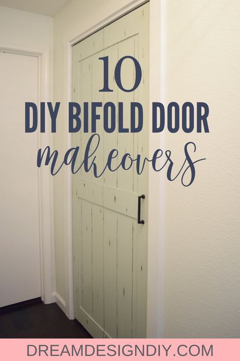 Door To Basement Ideas, How To Make Bifold Doors Into One Door, Covering Bifold Doors, Bifold Bedroom Door Ideas, Bifold Door Decor Ideas, Unique Closet Doors Farmhouse, Pretty Bifold Closet Doors, Upcycling, Replace Bifold Closet Doors Ideas