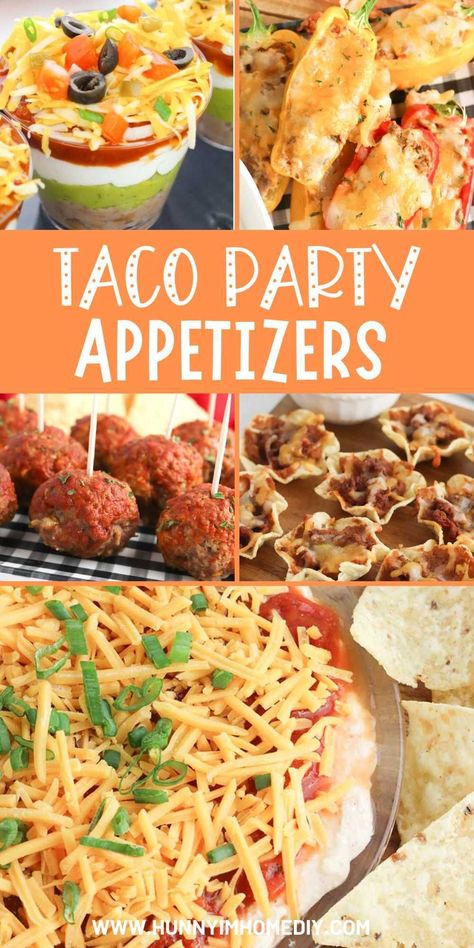 Looking for the best party food ideas for Cinco de May or the Super Bowl? You can go wrong with these taco appetizers! From delicious pinwheels to easy dips, you'll find everything you need to whip up some amazing finger food recipe ideas to feed a crowd at your next party. Everyone will love these taco flavored snacks. Taco Finger Food, Snacks For Taco Party, Food For Taco Party, Food For A Fiesta Party, Sides For Tacos Appetizers, Party Food Meal Ideas, Taco Theme Appetizers, Easy Mexican Finger Foods, Mexican Food Dips