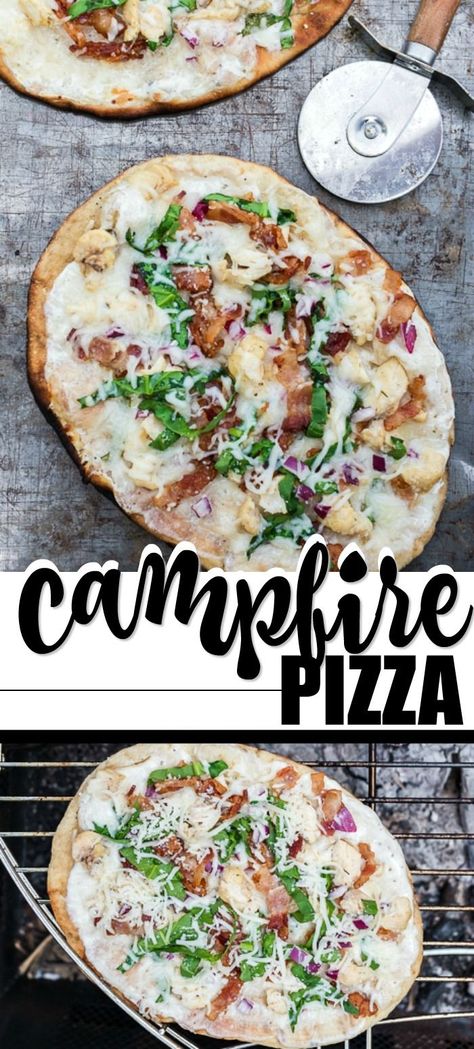 Bonfire Cooking, Camping Pizza, Campfire Cooking Recipes, Campfire Pizza, Camping Meal Planning, Camping Menu, Camping Dinners, Easy Camping Meals, Fire Food