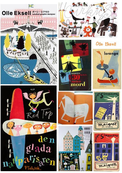 Olle Eksell , Swedish Graphic Designer and Illustrator. Olle Eksell Illustration, Penguin Book Covers, Olle Eksell, Cool Color Palette, American Lifestyle, Graphic Design Collection, Penguin Book, Paul Rand, Best Book Covers