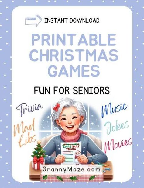 12 Fun Printable Christmas Games for Seniors @grannymaze Christmas Party Games For Church Ladies, Christmas Party Games For Senior Adults, Christmas Activities Seniors, January Games For Seniors, Christmas Games For Older People, Womens Christmas Party Games, Holiday Games For Seniors, Christmas Games For Older Adults, Christmas Party Games For Seniors