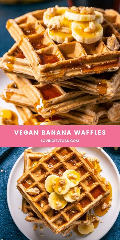 Vegan Waffles Banana, Ripe Banana Vegan Recipes, Wfpb Banana Recipes, Banana Waffles Easy, Banana Recipes Vegan, Banana Waffles Healthy, Waffles Homemade, Banana Bread Waffles, Lent Meals