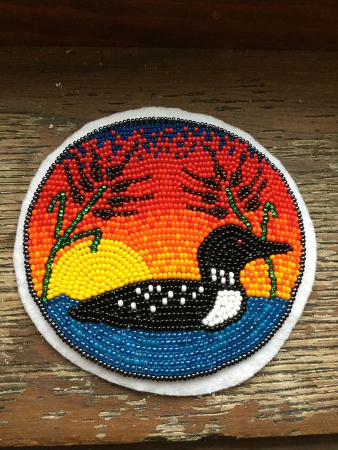 Beaded Loon Bird, Beaded Medallion Patterns, Metis Beadwork Patterns, Beading Native, Loon Art, Metis Beading, Indigenous Beading, Beaded Belts Patterns, Indigenous Beadwork