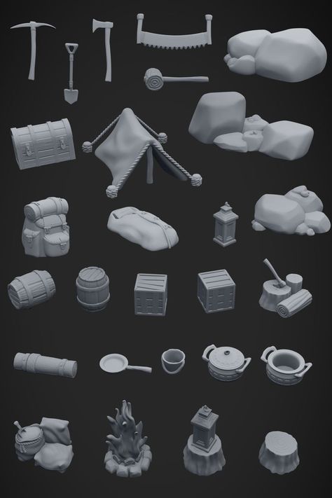 A set of 27 stl files. DnD camp minis for 3D printing. For Ttrpg, wargaming, DnD. 3D print files available through the Kickstarter D&d 3d Print, Dnd 3d Print Ideas, Dnd 3d Print, Cave Environment, Blender Software, Printable Miniatures, Dnd Crafts, 3d Print Files, Dnd Mini