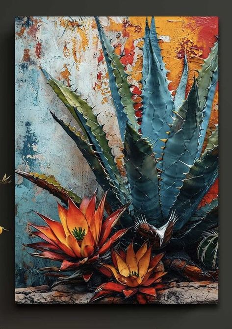 Agave Painting, Arte Ganesha, Abstract Artwork Painting, Folk Art Flowers, Texture Painting On Canvas, Diy Watercolor Painting, Desert Painting, Cactus Art, Agaves