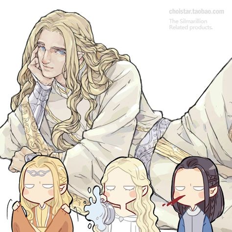 Finrod, Finarfin, Galadriel, Turgon by ChoiStar Turgon And Finrod, Finrod And Turgon, Finrod Felagund, Tolkien Artwork, Tolkien Funny, Tolkien Hobbit, Lotr Elves, Fili And Kili, Tolkien Elves