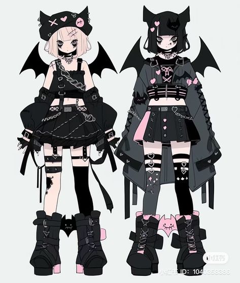 Cute Character Reference Sheet, Goth Outfits Drawing, Goth Vtuber, Goth Character Design, Vtuber Outfit Ideas, Vtuber Outfits, Vtuber Design, Goth Outfit Ideas, Goth Kawaii