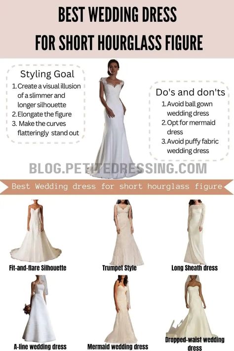 I am 5'2", and I have a clothing line for petite women. I also work with petite models of different body shapes (like Wendy, 5'2" with a typical hourglass Wedding Dress For Petite, Petite Hourglass Figure, Short Hourglass, Hourglass Wedding Dress, Wedding Dresses For Petite Women, Wedding Dresses For Petite, Trumpet Style Wedding Dress, Never Get Married, Hourglass Outfits