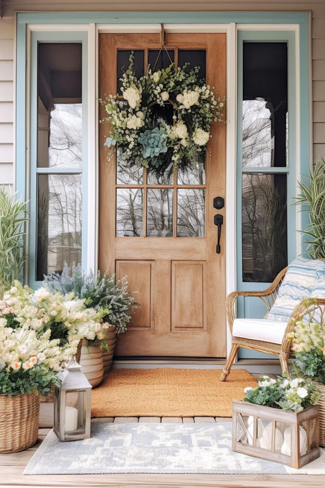 40+ Beautifully Charming Front Door Decor Ideas for Spring Season Front Door Decor Ideas, Door Decor Ideas, Summer Planter, Spring Porch Decor, Front Door Entryway, Outdoor Entryway, Summer Front Porches, Front Porch Design, Casa Exterior