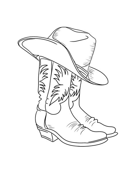 Cowboy Hat With Boots Tattoo, Cowboy Hats And Boots Tattoo, Boots With Hat Drawing, Cowboy Boot And Hat Drawing, Tattoo Western Style, Cowboy Boots And Hat Memorial Tattoo, Cute Western Best Friend Tattoos, Cowboy Hat Aesthetic Drawing, Simple Horse Shoe Drawing